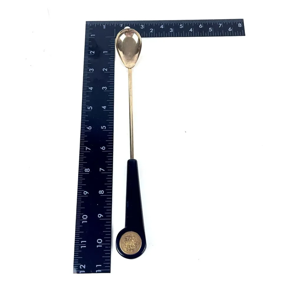 VTG Bartenders Cocktail Stirrer Spoon Gold Tone Bakelite Handle Crest of Arms